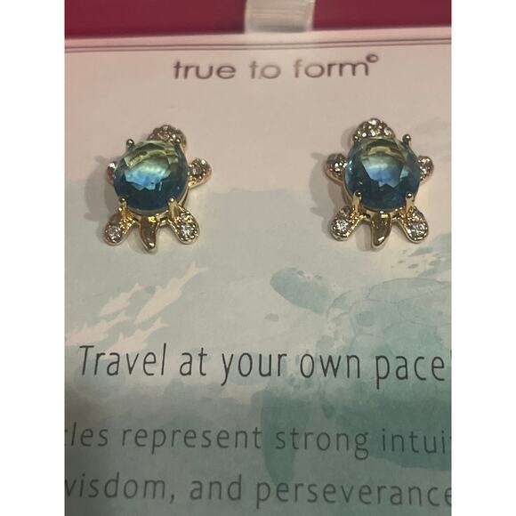 True To Form Gold tone Green Blue Prism Pave Crystal Turtle Earrings - Picture 1 of 7
